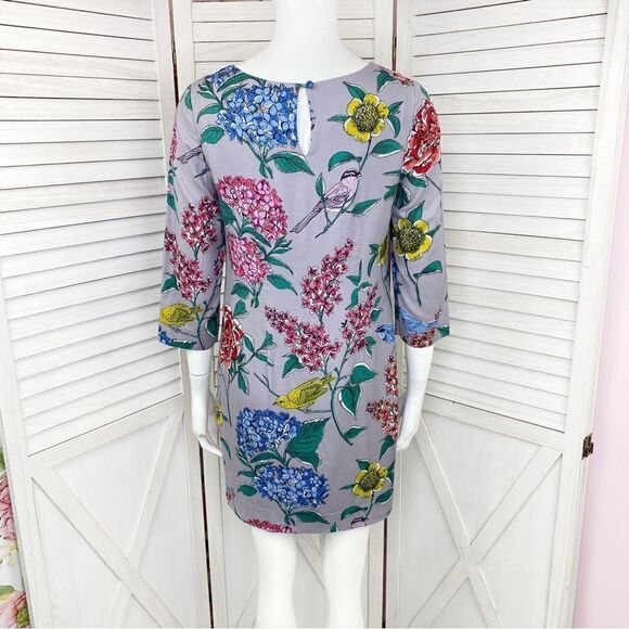 Boden Eliza Floral Bird Print Silk Blend Shift Tunic Dress Gray 4 - Picture 4 of 13